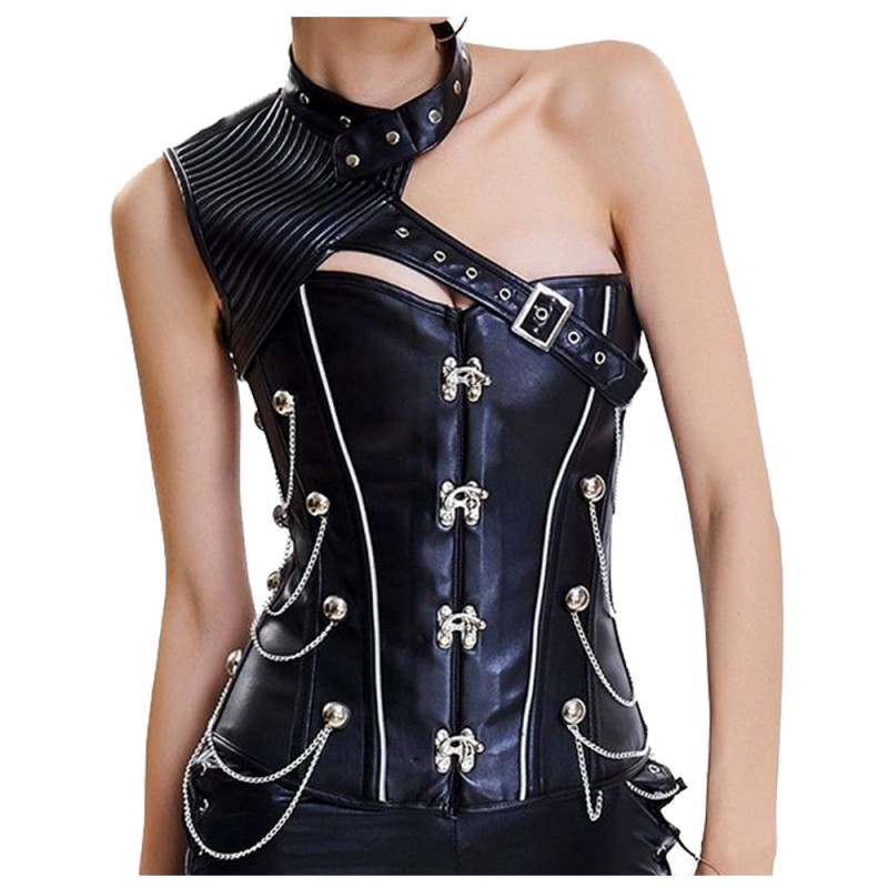 Women Black Leather Corset OverBust Corset